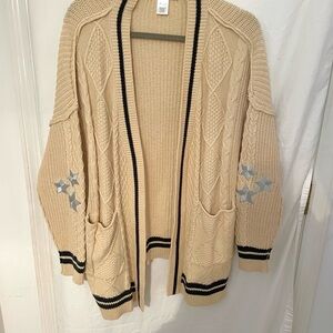 Altar'd State Cream and Black Chunky Knit Cardigan